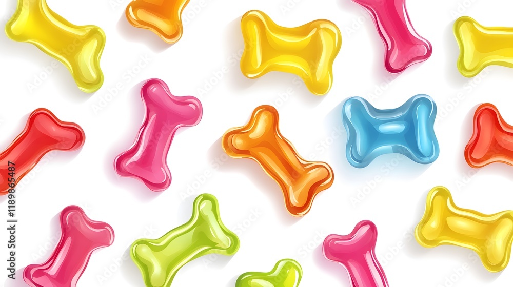 Obraz premium Colorful Gummy Candy Bones Scattered On White Background