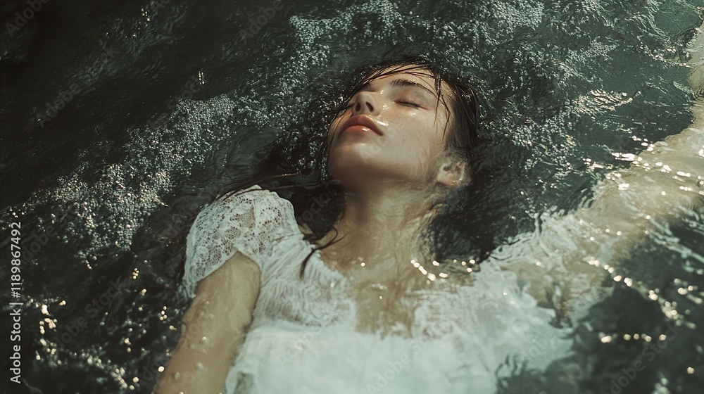 Obraz premium Serene Woman in Water: A Dreamlike Portrait
