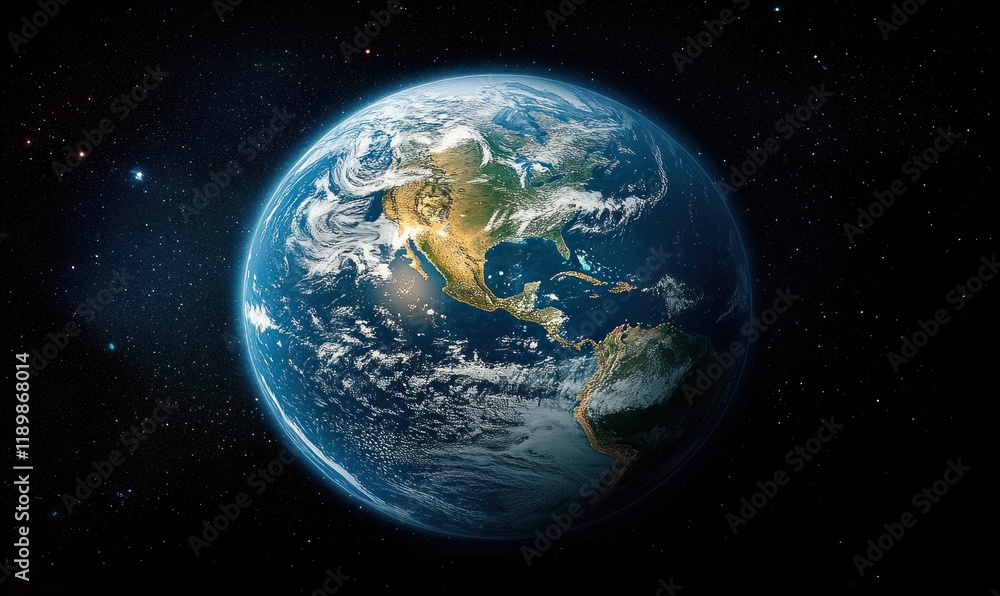 Fototapeta premium Earth from Space Hyper-Realistic Wallpaper Colorful Globe Detailed Nature Environment Ecology Protection