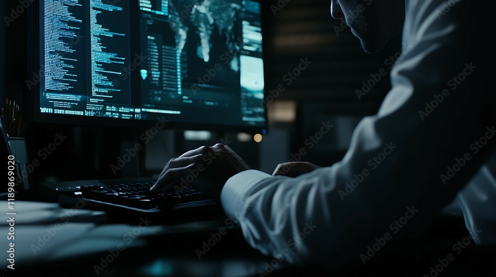 Portrait of serious businessman looking at camera while working late at night in office Portrait of serious businessman looking at camera while working late at night in office