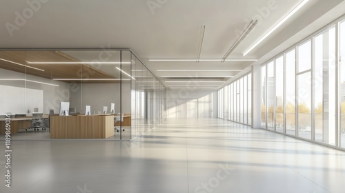 Wallpaper Mural A blurred background of an empty, contemporary office space sets scene for a professional environment with clean lines and modern design  Torontodigital.ca