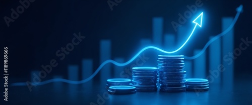 Wallpaper Mural Accelerating Financial Growth: Futuristic Visualization of Stacked Coins and Upward Trends Highlighting Digital Economy Progress and Investment Success. Torontodigital.ca
