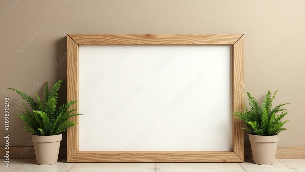 A clean warm taupe background offers a blank wooden signage board with ample space for text A clean warm taupe background offers a blank wooden signage board with ample space for text