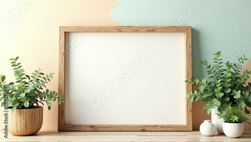 A clean pastel gradient background offers a blank wooden signage board with ample space for text
