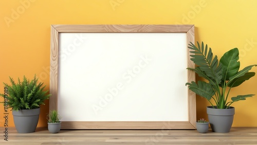 A clean golden hour gradient background offers a blank wooden signage board with ample space for text