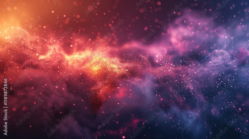 Fototapeta premium Vibrant cosmic background featuring colorful nebula effects and shimmering particles, creating an ethereal atmosphere perfect for various creative projects.