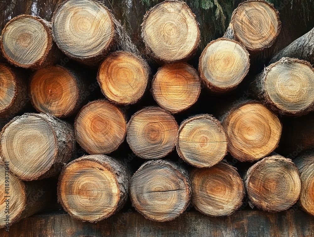 Close Up of Stacked Wooden Logs with Rustic Texture and Natural Patterns Close Up of Stacked Wooden Logs with Rustic Texture and Natural Patterns