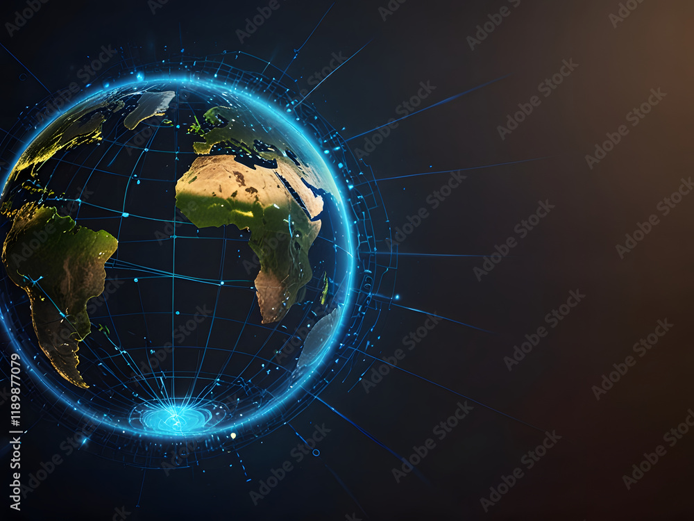 Naklejka premium Earth with network light