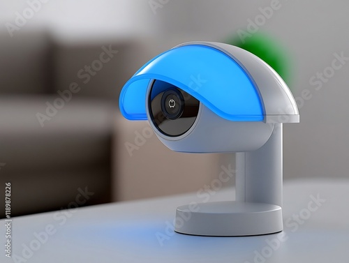 Sleek baby monitor glows softly blue light a calming night scene. AI Generated photo