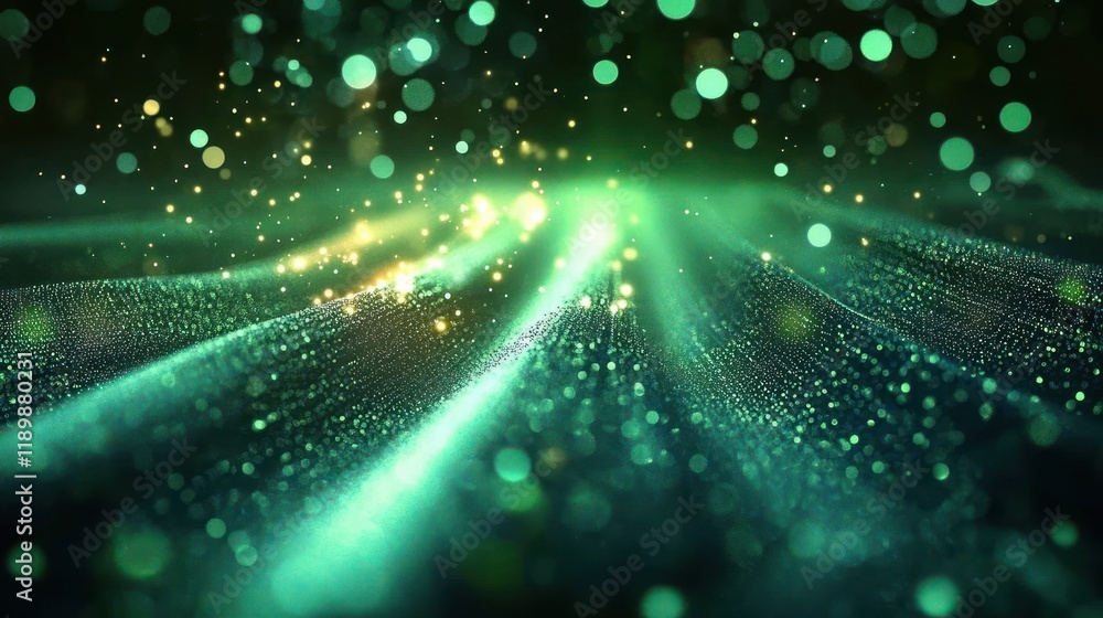 Futuristic Abstract Art Radiant Green Light Beams Bokeh Effect Sparkling Particles Digital Artwork Futuristic Abstract Art Radiant Green Light Beams Bokeh Effect Sparkling Particles Digital Artwork