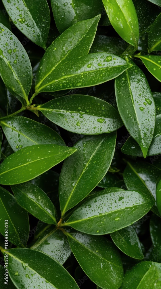 Close-up of Green Leaves with Water Drops Close-up of Green Leaves with Water Drops
