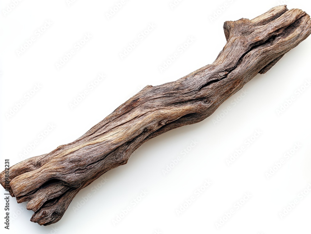 Weathered Driftwood Branch Isolated on White Background Weathered Driftwood Branch Isolated on White Background