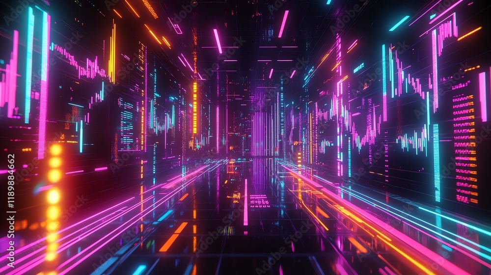 A futuristic holographic market chart with glowing neon bars and lines, displaying realtime stock statistics and business data in a hightech setting, hyperdetailed and vibrant A futuristic holographic market chart with glowing neon bars and lines, displaying realtime stock statistics and business data in a hightech setting, hyperdetailed and vibrant