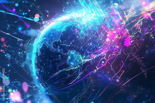 Wallpaper Mural A futuristic illustration of Earth with glowing technological nodes Torontodigital.ca