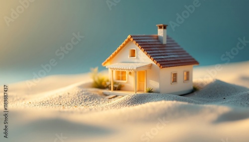 Wallpaper Mural Dream Beach House: Miniature Cottage on Sandy Shore at Sunset Torontodigital.ca