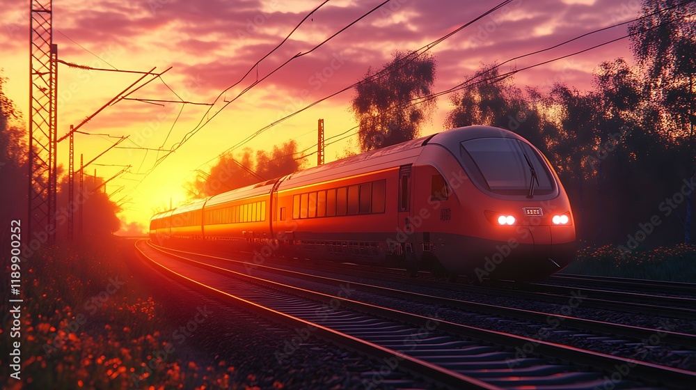 Naklejka premium High speed commuter train at the railway station.
