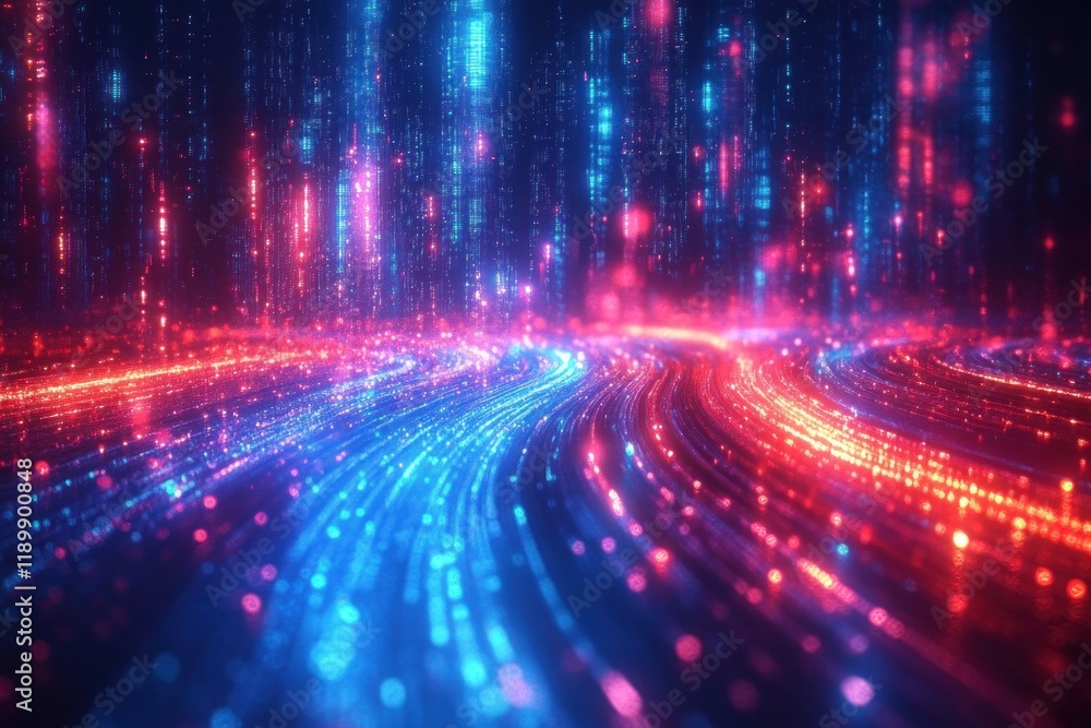 Futuristic Abstract Landscape with Neon Light Trails in Blue and Red Futuristic Abstract Landscape with Neon Light Trails in Blue and Red