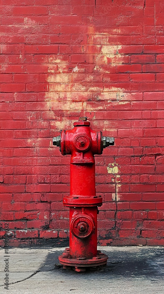 Red Fire Hydrant Against a Brick Wall Red Fire Hydrant Against a Brick Wall