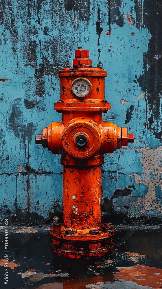 Rusty Fire Hydrant on Weathered Wall Rusty Fire Hydrant on Weathered Wall