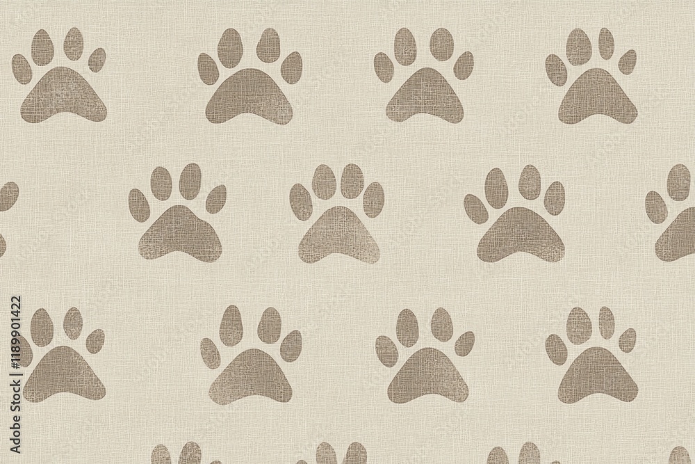 A seamless light brown paw print pattern on a gentle creamcolored background, designed to evoke warmth and tranquility, perfect for animal or petthemed textiles