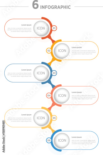 Modern Business vector infographic design template with icons and 6 options or steps. Can be used for process diagram, presentations, workflow layout, banner, flow chart, info graph