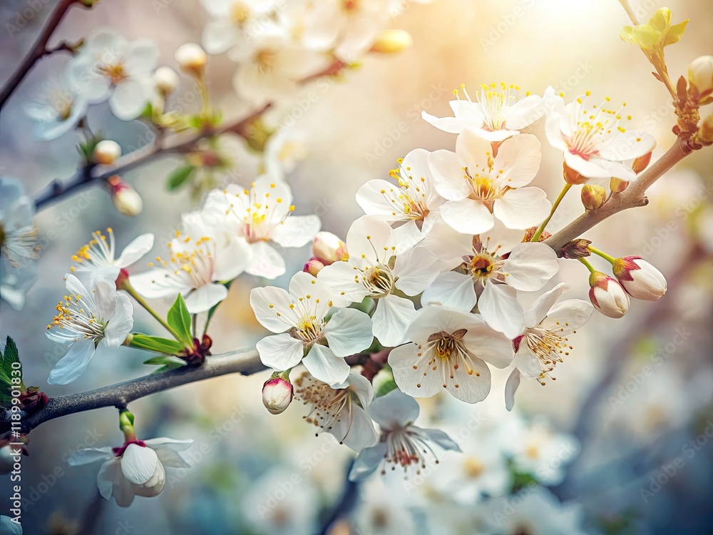 Obraz premium Double Exposure Spring Blossoms: White Flower Tree Photography, Stunning Detail