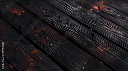 Charred Wood Texture with Glowing Embers  photo