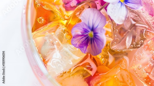 close up Thai ice tea with flower blossom romantic  moment    photo