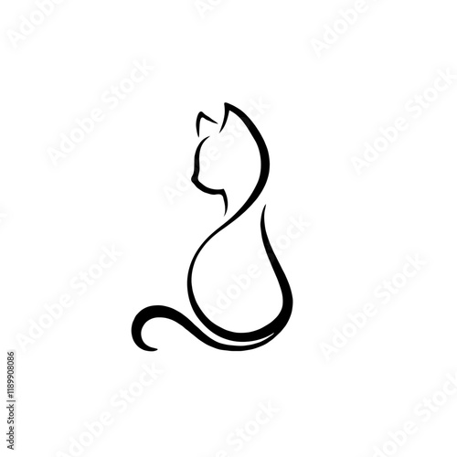 vector image of cute cat black lines on white background