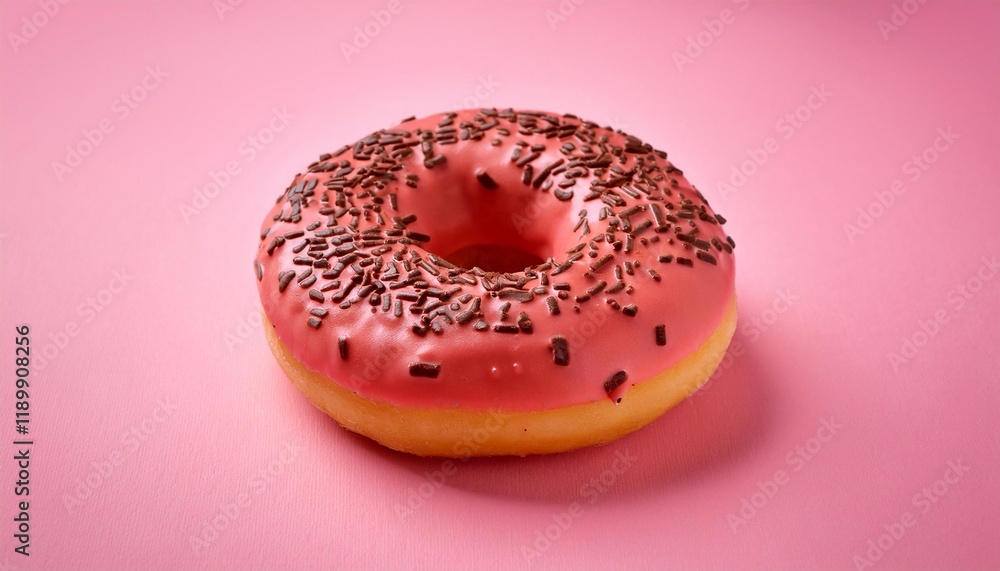 Hole Strawberry Donut with Chocolate Sprinkles on Pink Background Isolated Hole Strawberry Donut with Chocolate Sprinkles on Pink Background Isolated