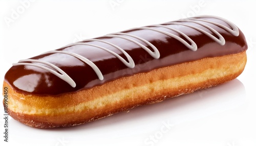 Long John Chocolate Donut with Glaze Toping on White Background Isolated