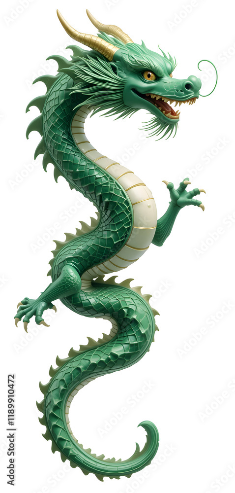 Obraz premium Majestic Green Dragon: A 3D Render of Mythical Creature