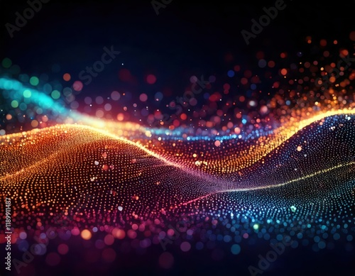 Wallpaper Mural Abstract Digital Landscape: A vibrant and dynamic abstract digital landscape with flowing lines and colorful particles. The image evokes a sense of motion, energy. Torontodigital.ca