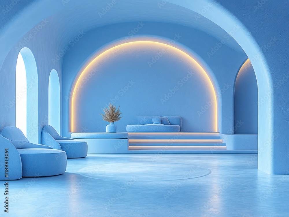 Minimalistic geometric podium for product presentation in soft pastel blue 3D render and illustration Minimalistic geometric podium for product presentation in soft pastel blue 3D render and illustration