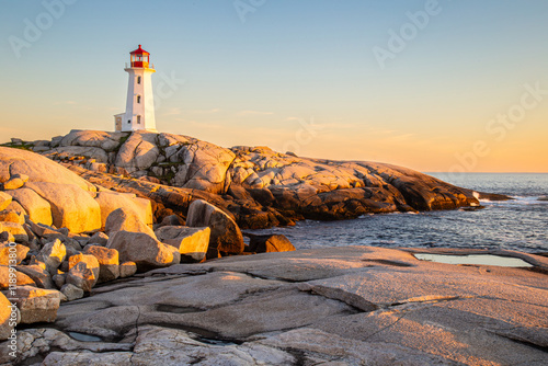 Sunset colours at Pegg’s Cove Lighthouse in Nova Scotia