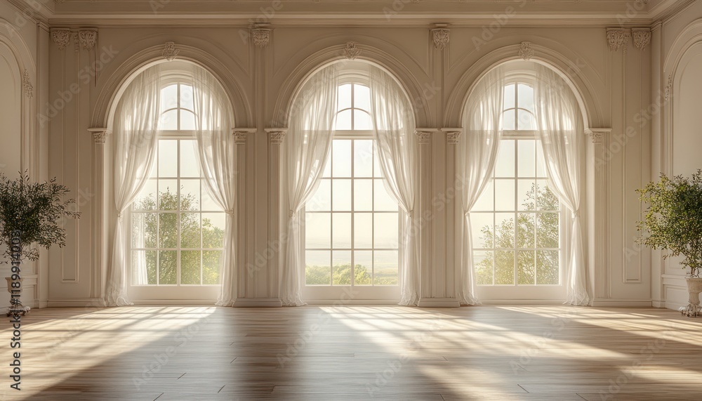 Fototapeta premium Bright Scandinavian Interior with White Walls and Wooden Floor