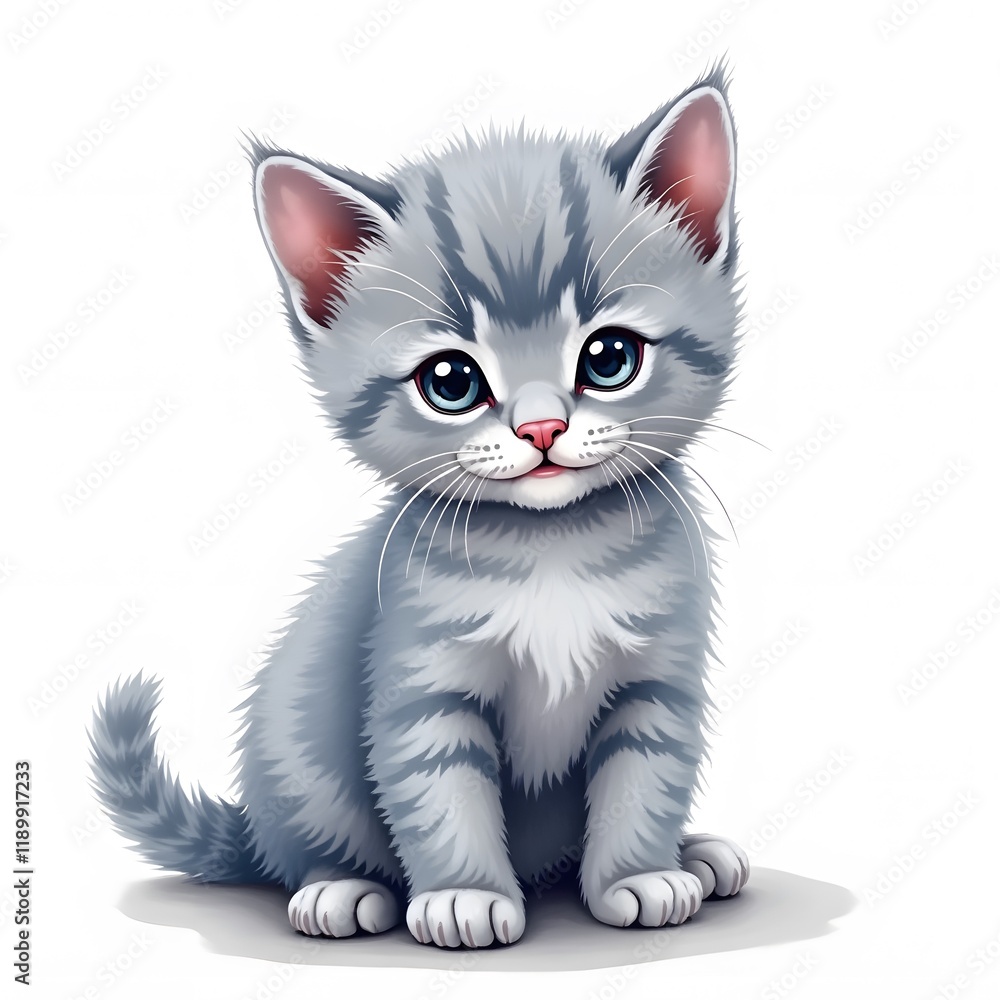 Fototapeta premium cute russian blue kitten watercolor art