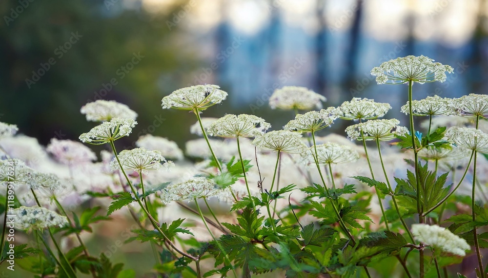 Delicate white wildflowers in a soft-focus field. Delicate white wildflowers in a soft-focus field.