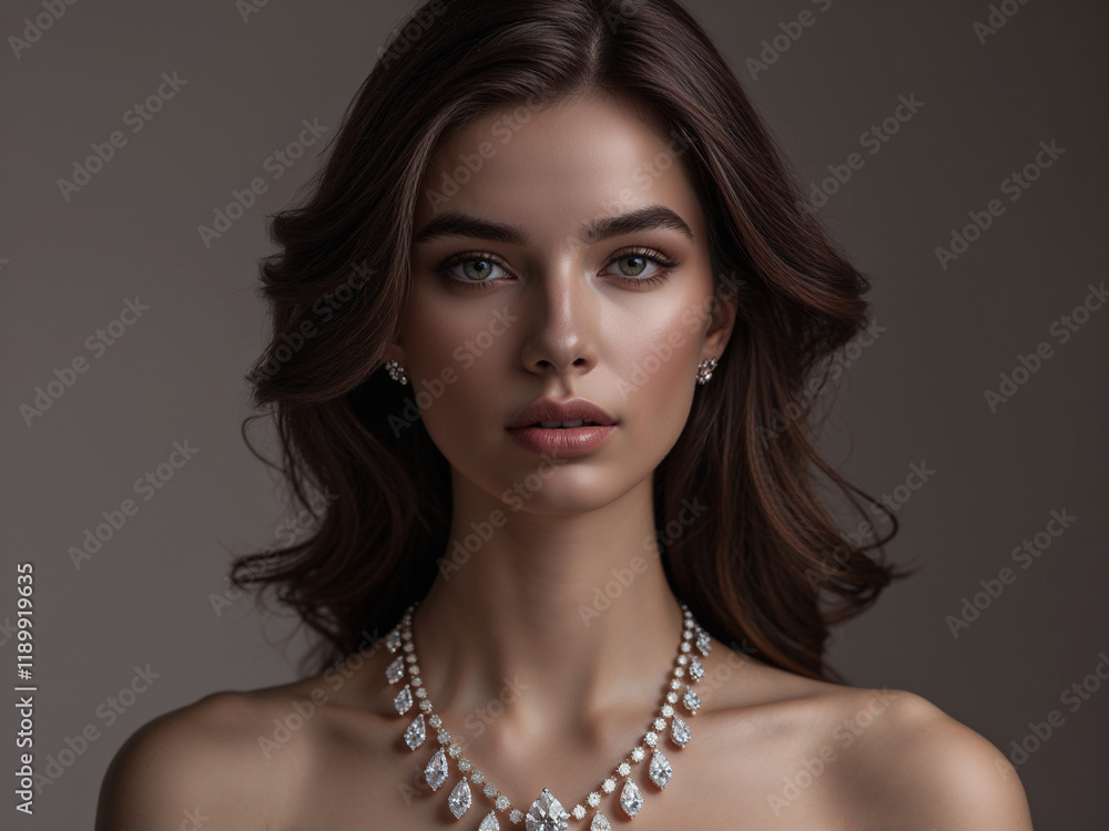 Brunette woman model with high end jewelry Brunette woman model with high end jewelry