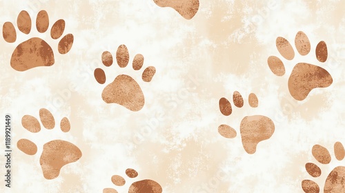 A soft, seamless textile pattern with light brown paw prints on a neutral beige background, ideal for creating petthemed decor or natureinspired clothing