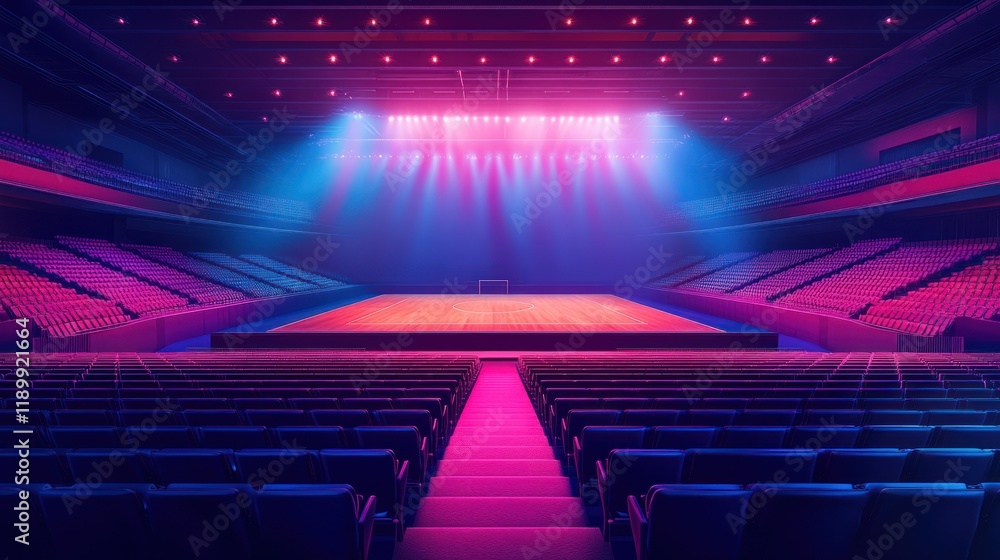 Obraz premium Empty arena with vibrant stage lighting.
