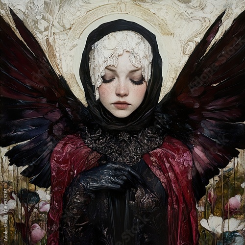 Serene Dark Angel: A Gothic Fantasy Portrait photo