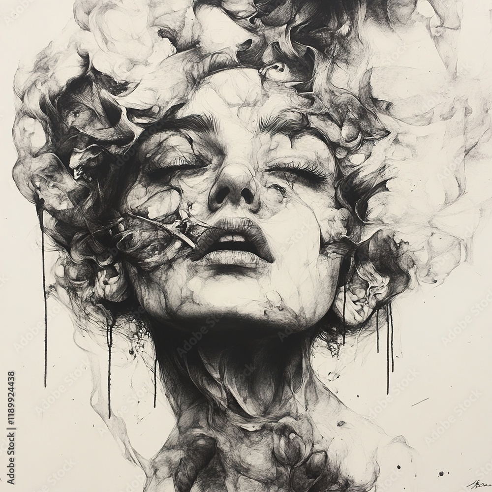 Fototapeta premium Abstract Monochrome Portrait of a Woman: Intense Expression and Artistic Detail