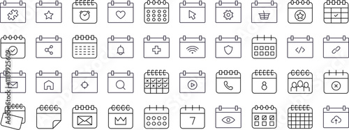 Bundle of Calendar Related Line Icons. Outline Signs for Graphic and Web Design, Apps, Adverts, Various Cards