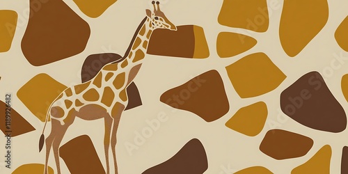 Giraffe on abstract tan and brown background, safari print design photo