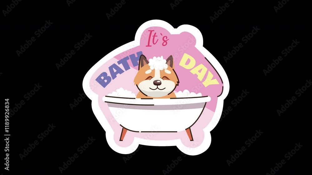 Cartoon dog enjoying a bath on bath day with bubbles, cheerful atmosphere. Cartoon dog enjoying a bath on bath day with bubbles, cheerful atmosphere.