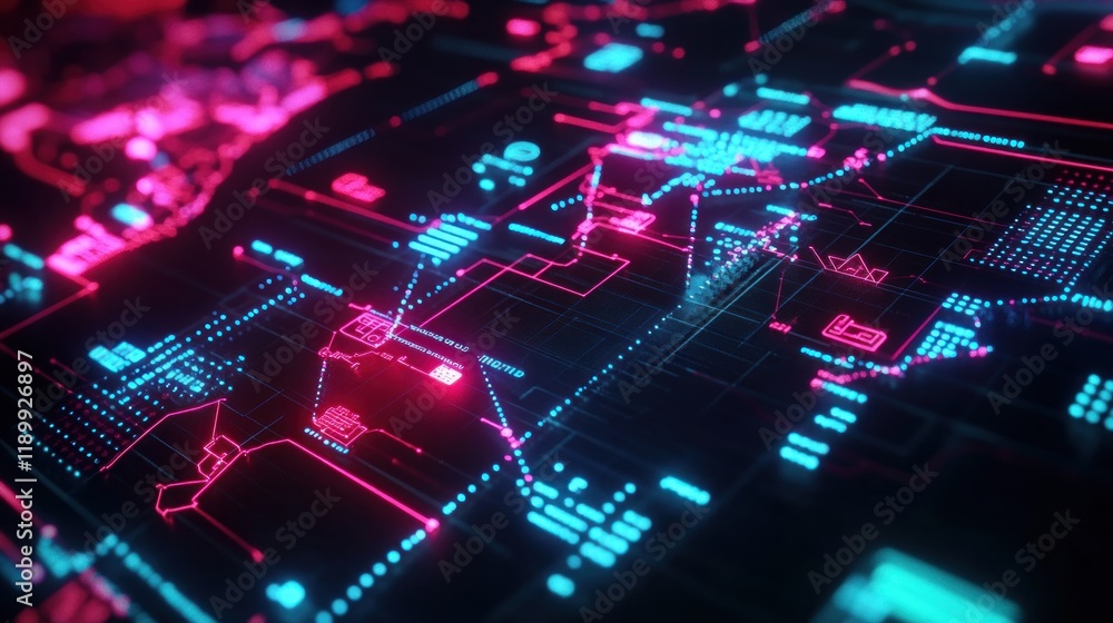 Abstract digital data flow visualization with glowing lines and nodes. Abstract digital data flow visualization with glowing lines and nodes.
