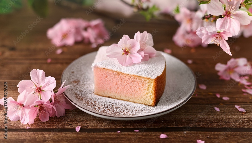 Naklejka premium 桜シフォンケーキのふわふわな断面 - 春の贅沢