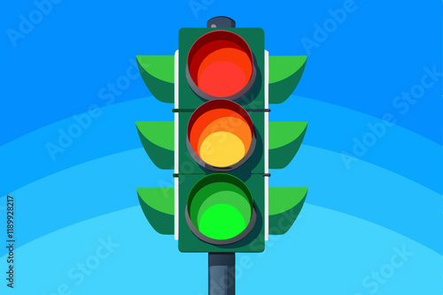  Red and Green traffic lights against blue sky backgrounds vector art illustration