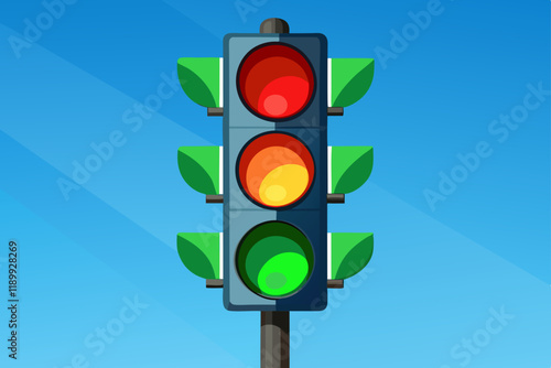  Red and Green traffic lights against blue sky backgrounds vector art illustration